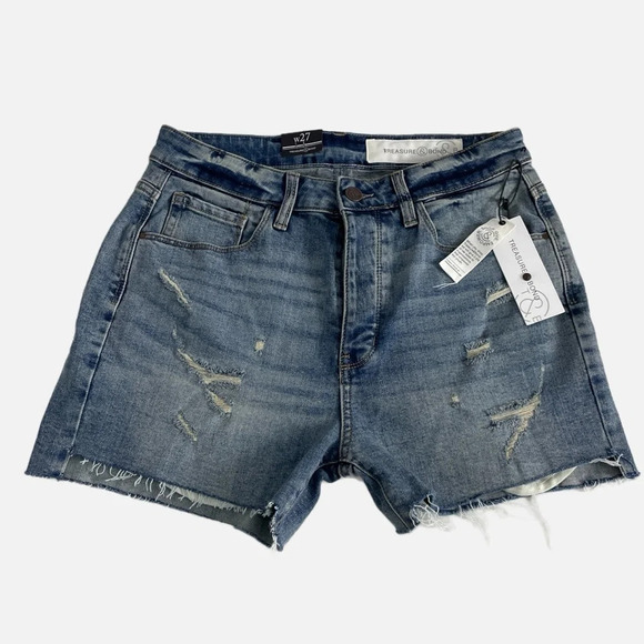 Treasure & Bond Foster Boyfriend High Rise Denim Shorts Blue Size 27 NWT Buttons - Picture 11 of 11